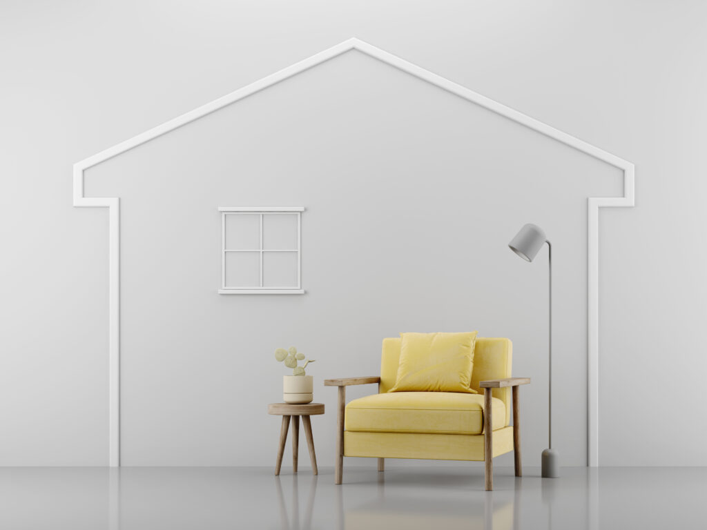 yellow-armchair-graphic-house-line-with-lamp-side-table-concept-home-decoration